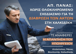 Απ. Πάνας: «Χωρίς ολοκληρωμένο σχεδιασμό για τη διάβρωση των ακτών στη Χαλκιδική»