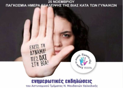 Ενημερωτικές εκδηλώσεις για τη βία κατά των γυναικών σε Ν. Τρίγλια και Ν. Μουδανιά